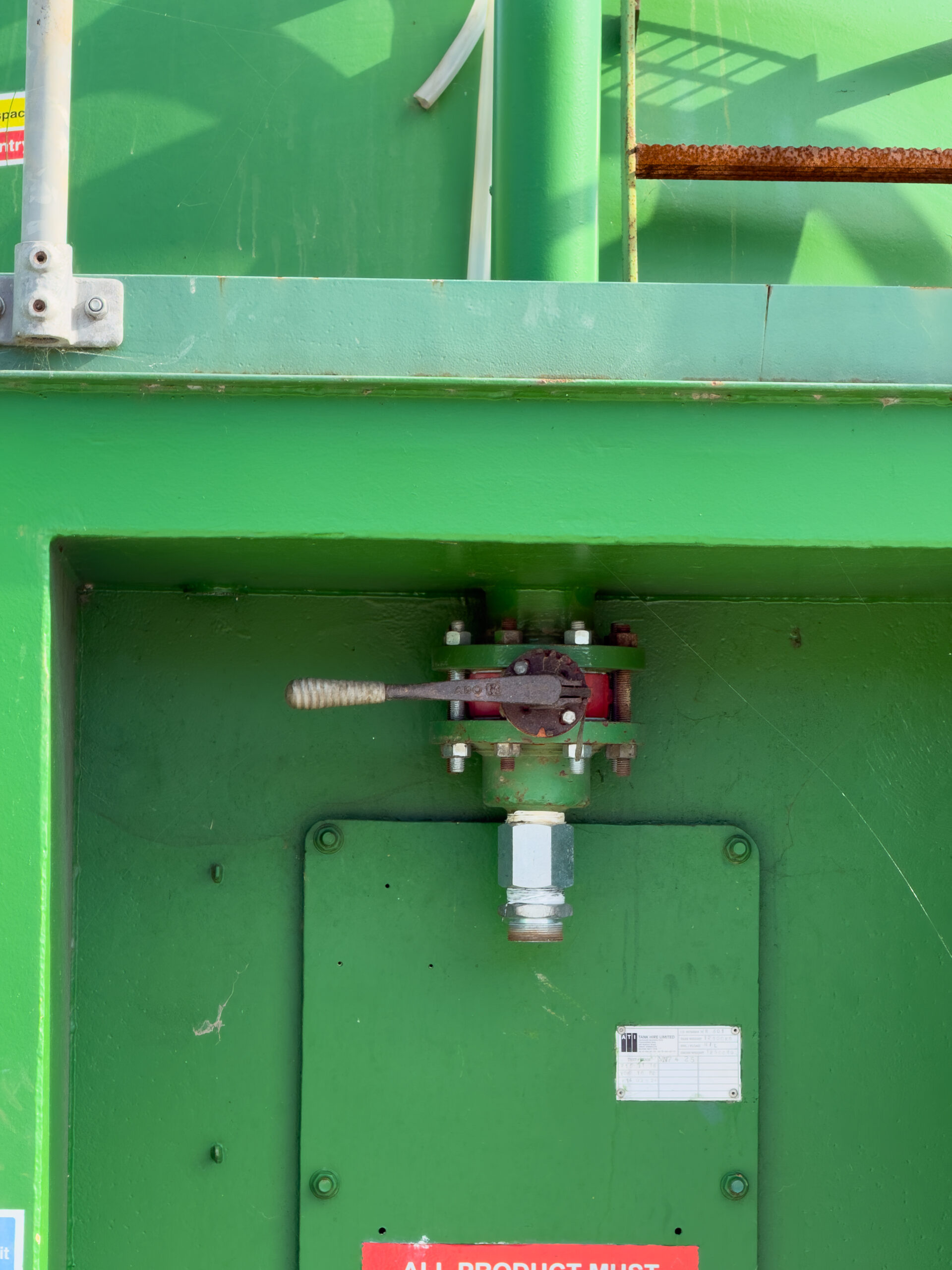 Close up of fittings on an ATI bunded tank.