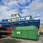 An ATI 110% bunded tank in situ on a dock