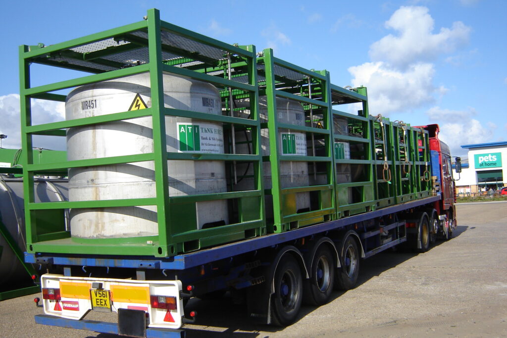 Several of ATI's Transportation Tanks loaded on a lorry
