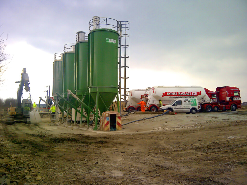 Four of ATI's vertical gravity silos on site